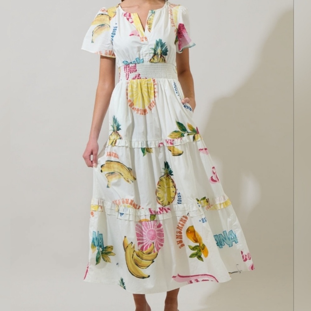 Sugarlips White Tropical Print Midi Dress NEW